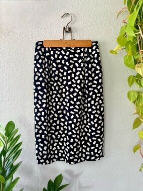 Vintage Black White Abstract Print Midi Skirt Minimalist 90s High Waist